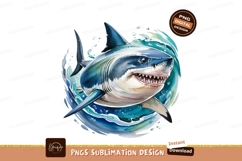 Watercolor Shark Illustration Dangerous Ocean Predator PNG Product Image 1