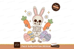 Skeleton bunny holding carrots surrounded by easter eggs and Product Image 1