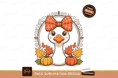 Cute goose wearing plaid bow with pumpkins and leaves Product Image 1