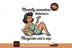 Retro woman holding cocktail on pillow drink beverage Product Image 1