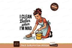 Angry woman scrubbing floor with brush and bucket cleaning Product Image 1