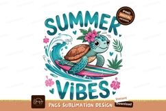 Summer Vibes Cute Turtle Surfing Graphic PNG Product Image 1