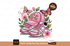 Pink Sneakers Hat Butterflies Flowers Sublimation Png Product Image 1