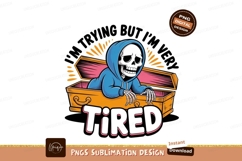Skeleton in Coffin Wearing Hoodie tired death Product Image 1