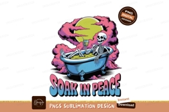 Skeleton relaxing in bathtub with drink moon clouds Product Image 1