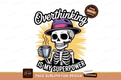 Skeleton holding coffee wearing hat purple pink Product Image 1