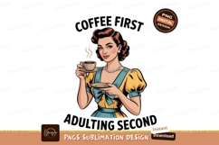 Retro woman holding coffee cup vintage Product Image 1