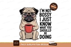 Pug wearing glasses holding coffee mug image Product Image 1