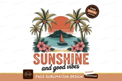Tropical sunset sailboat hibiscus palm trees image Product Image 1