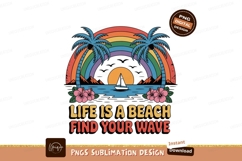 Tropical beach sunset sailboat rainbow palm Product Image 1
