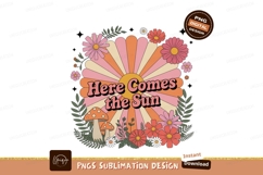 Retro floral sun with mushrooms pink Product Image 1