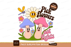 Psychedelic Mushrooms and Dragonfly flowers retro Product Image 1
