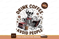 Skeleton reading book drinking coffee avoiding people Product Image 1