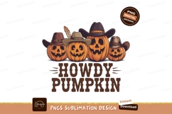 Happy pumpkins wearing cowboy hats Halloween autumn Product Image 1