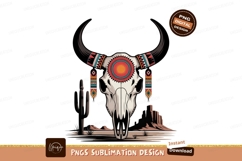 Southwestern bull skull with sun and cactus horns desert Product Image 1