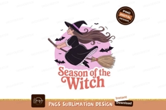 Flying witch with bats and text broom Halloween Product Image 1