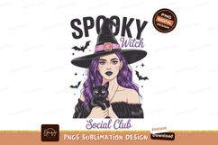 Purple haired witch holding black cat halloween spooky Product Image 1