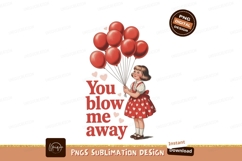 Vintage girl holding red balloons with hearts image Product Image 1