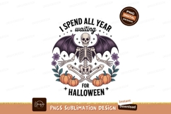 Skeleton bat wings flowers pumpkins purple Product Image 1