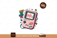 Pink handheld gaming device with retro text image Product Image 1