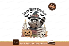 Raccoon witch reading books with pumpkin and skull Product Image 1
