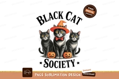 Black cats wearing witch hat and pumpkins halloween Product Image 1