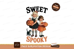 Vintage Halloween Girls With Pumpkins And Cat image Product Image 1