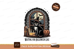 Black cat witch hat pumpkin window image Product Image 1