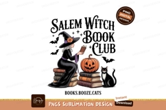 Witch Reading Book With Cat Pumpkin Bats image Product Image 1