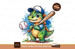 Dinosaur Baseball Player Watercolor Sublimation Png Product Image 1