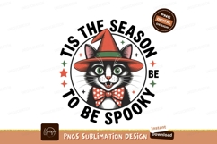Black cat wearing witch hat and bow tie green orange Product Image 1