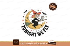 Witch riding broom with cat on moon stars Product Image 1