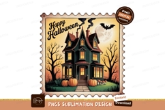 Haunted house with pumpkins and bat halloween Product Image 1