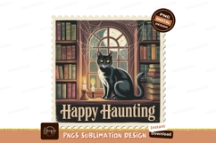 Black cat bookshelf spooky window moon Product Image 1