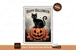 Black cat on pumpkin happy halloween orange Product Image 1