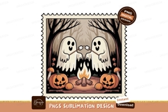 Ghosts roasting marshmallows by campfire pumpkins mushrooms Product Image 1