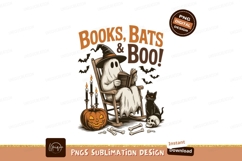 Ghost reading book with cat and pumpkin rocking chair Product Image 1