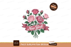 Pink roses bouquet with New York banner flowers floral Product Image 1