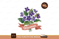 Purple violets bouquet ribbon green leaves Product Image 1