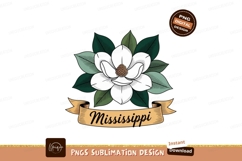 White magnolia flower with green leaves and ribbon Product Image 1
