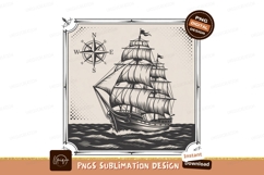 Sailing ship with compass and waves nautical windrose Product Image 1