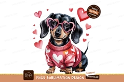 Valentine Dachshund Watercolor Wearing Heart Glasses Product Image 1