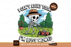 Skeleton mowing lawn wearing hat image Product Image 1