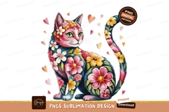Floral Cat Watercolor Artwork Sublimation Png Product Image 1