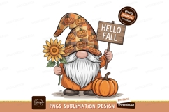 Gnome holding sunflower and pumpkin sign fall autumn Product Image 1