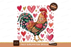Floral Chicken With Hearts Sublimation Png Product Image 1