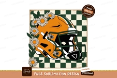 Orange football helmet adorned with daisies green white Product Image 1