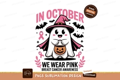 Pink ghost with pumpkin bucket and ribbons image Product Image 1