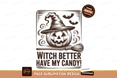Jackolantern witch hat broom bats halloween Product Image 1