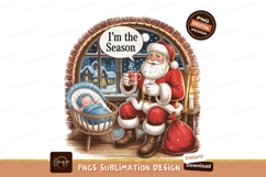 Santa holding mug near sleeping baby claus Product Image 1